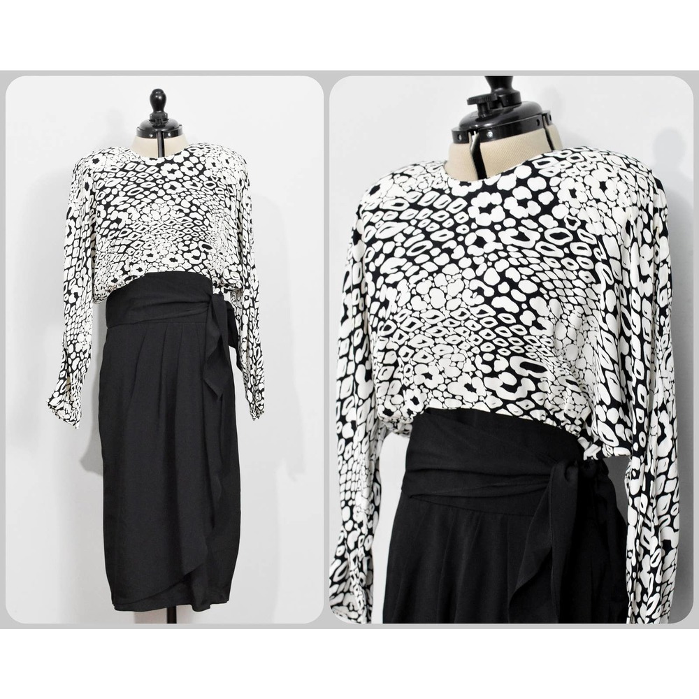 Phoebe Black/White Dolman Wiggle 80s Dress